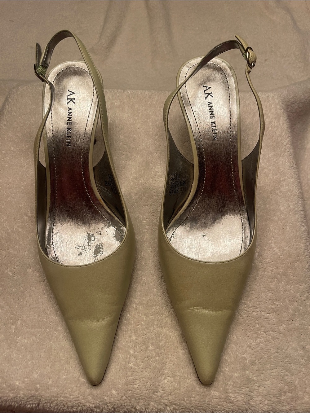 Anne Klein Olive Green Pointed-Toe Slingback Pumps